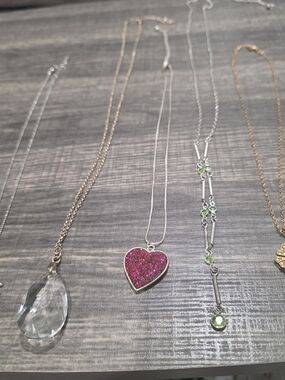Pink Glitter Heart Pendant Necklace - Women Jewelry